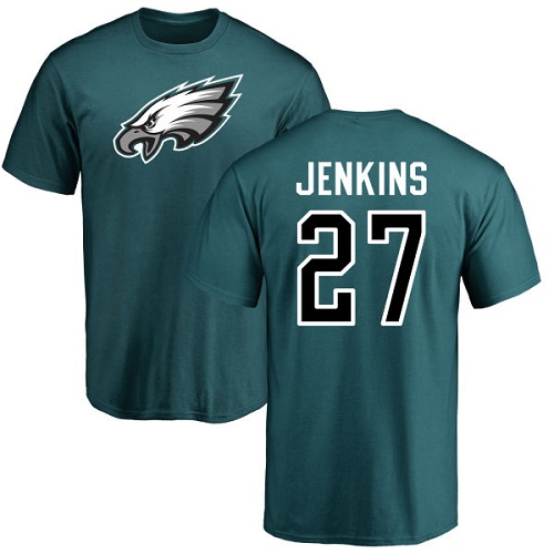 Men Philadelphia Eagles #27 Malcolm Jenkins Green Name and Number Logo NFL T Shirt